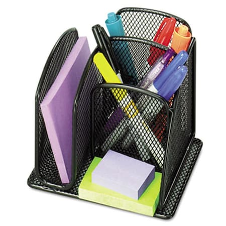 Roomfactory Onyx Mini Organizer with Three Compartments  Steel Mesh  Black  5 x 6 x 5 .5 RO706681